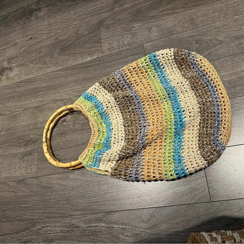 Bamboo handle beach bag